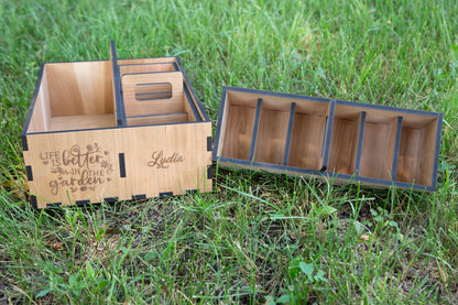 Personalized Wood Garden Caddy with Removable Seed Library Tray