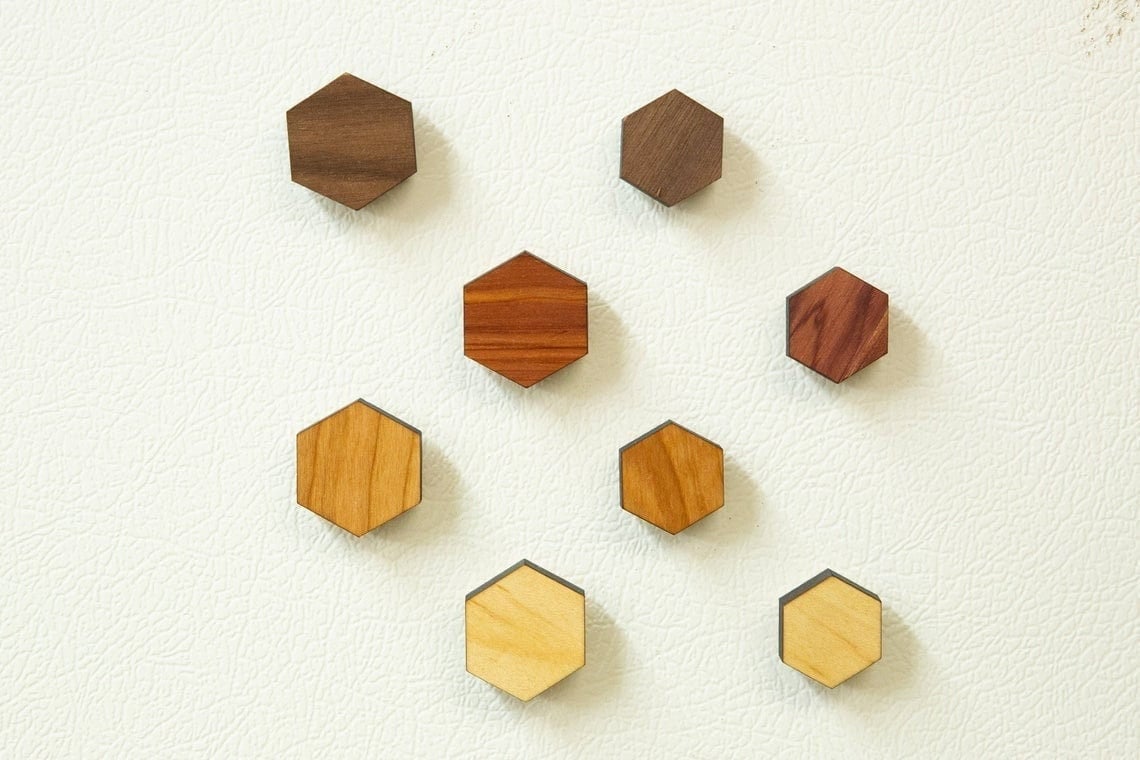 Wood Hexagon Magnets, Minimalist magnets, Locker Magnets, Dorm Room Decor, Refrigerator Magnets,  Bestie Gift